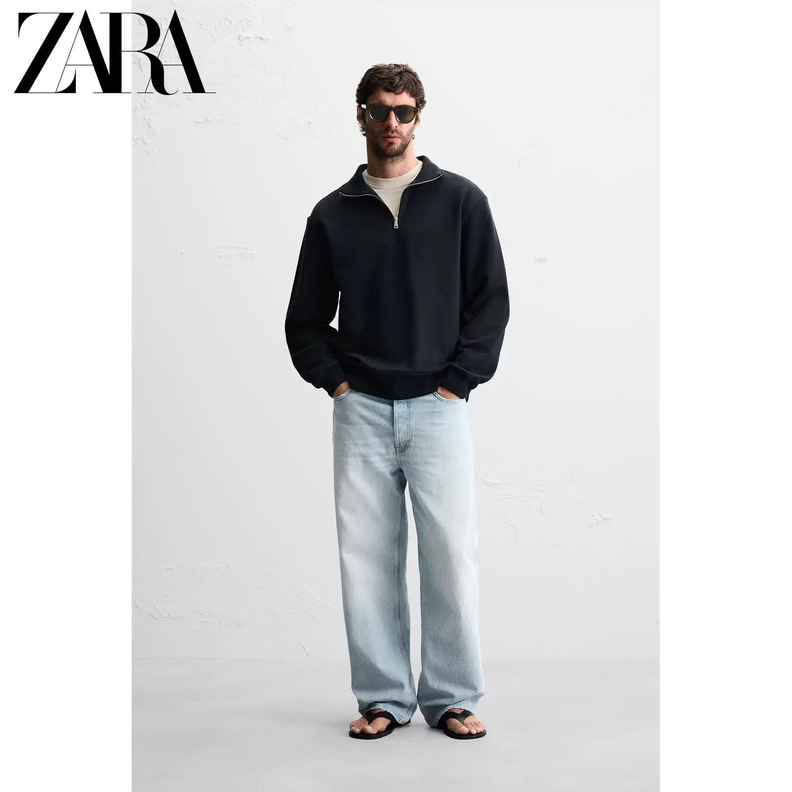 ZARA 2025 Autumn New Products Men's Basic Half-Zip Slim Straight Sweatshirt 0761311 803