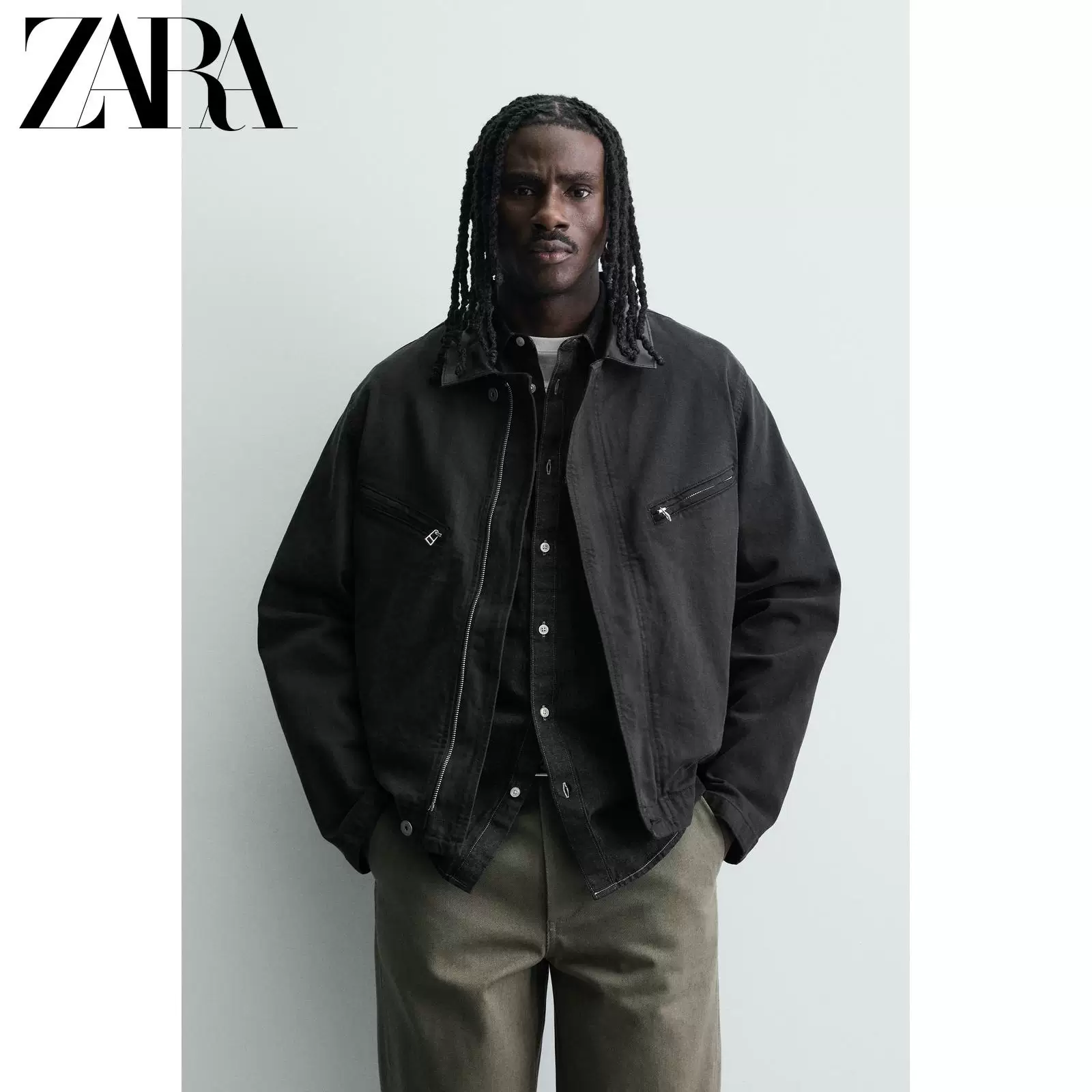ZARA 2026 весна-лето новые поступления мужская свободная джинсовая куртка с разрезами по груди, лацканы, 0122477 800