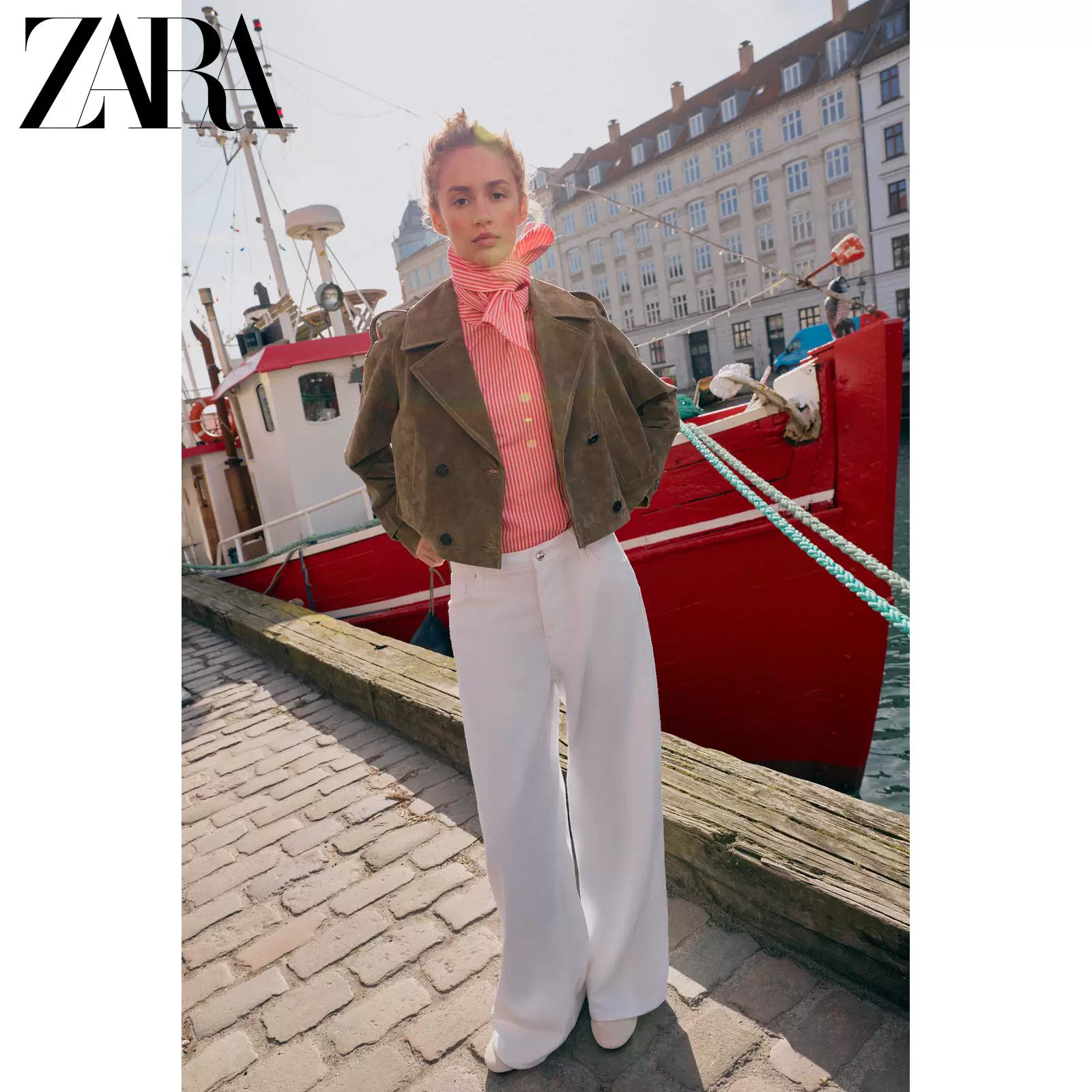 ZARA 2026 весна-лето новые товары Женское длинное рукав, лацк, чистая кожа, короткий двубортный ветровка 3046065 507