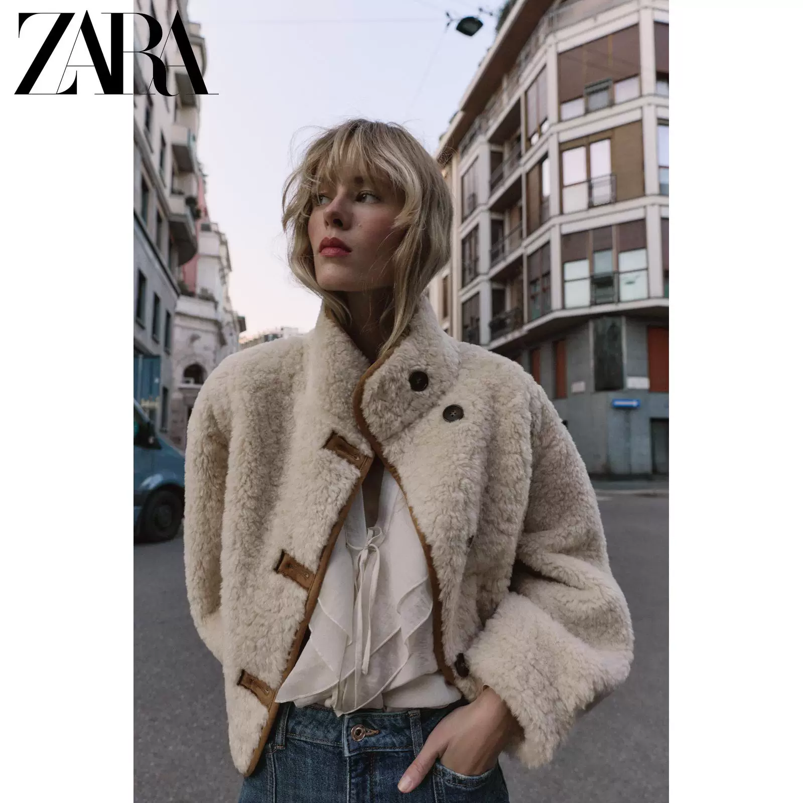 ZARA 2025 осень новое прибытие Женский стойкий воротник длинный рукав переворачиваемый куртка 6318254 704