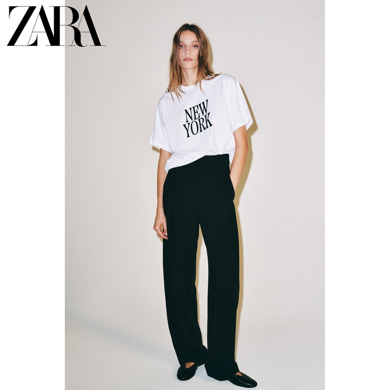 Zara2026 New Autumn Products Women's Short-Sleeved Round-Neck Straight-Cut Loose T-Shirt with Contrasting Color Print 3253105 Zara2026 New Autumn Products Women's Short-Sleeved Round-Neck Straight-Cut Loose T-Shirt with Contrasting Color Print 3253105