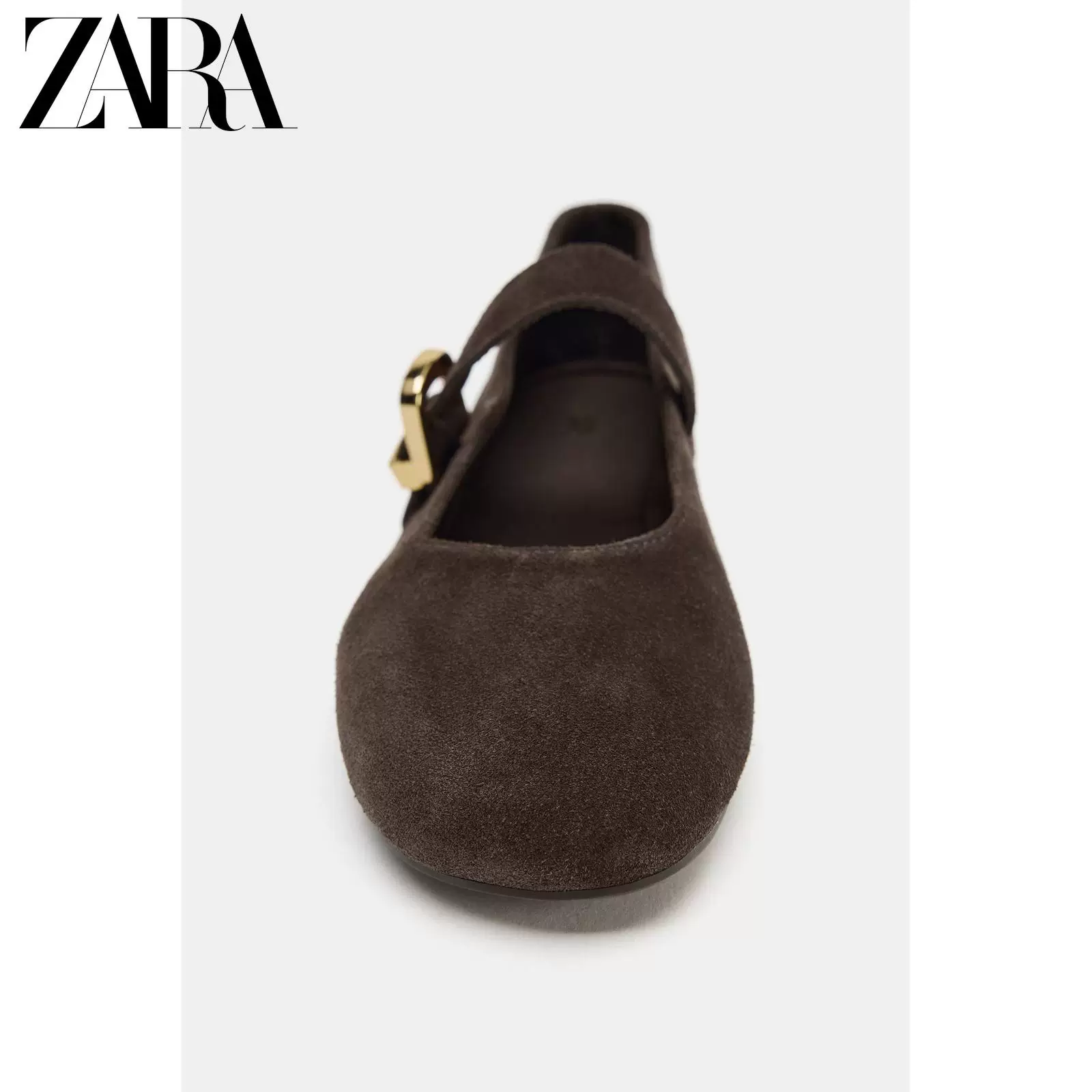 ZARA 2026 весна-лето Новые товары Женские обувь Замша пряжка плоская подошва Балетные туфли с круглым носком 3525710 700