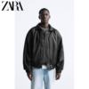 ZARA Новые товары мужской черный имитация Кожа стеганый теплый куртка пальто  3833302 800