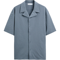 ZARA 2024 autumn new product mens loose cool seersucker lapel short-sleeved shirt 8574352 819
