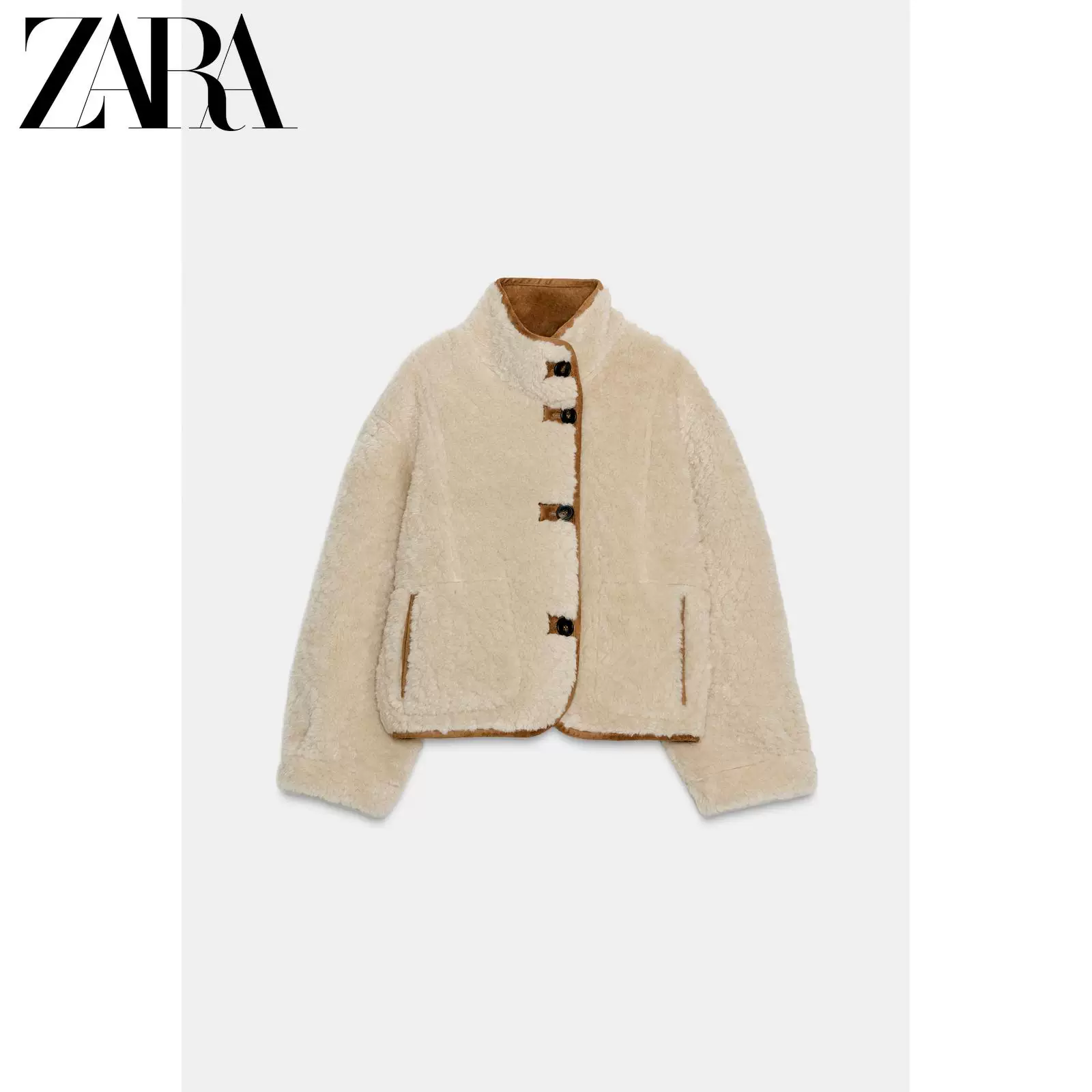 ZARA 2025 осень новое прибытие Женский стойкий воротник длинный рукав переворачиваемый куртка 6318254 704