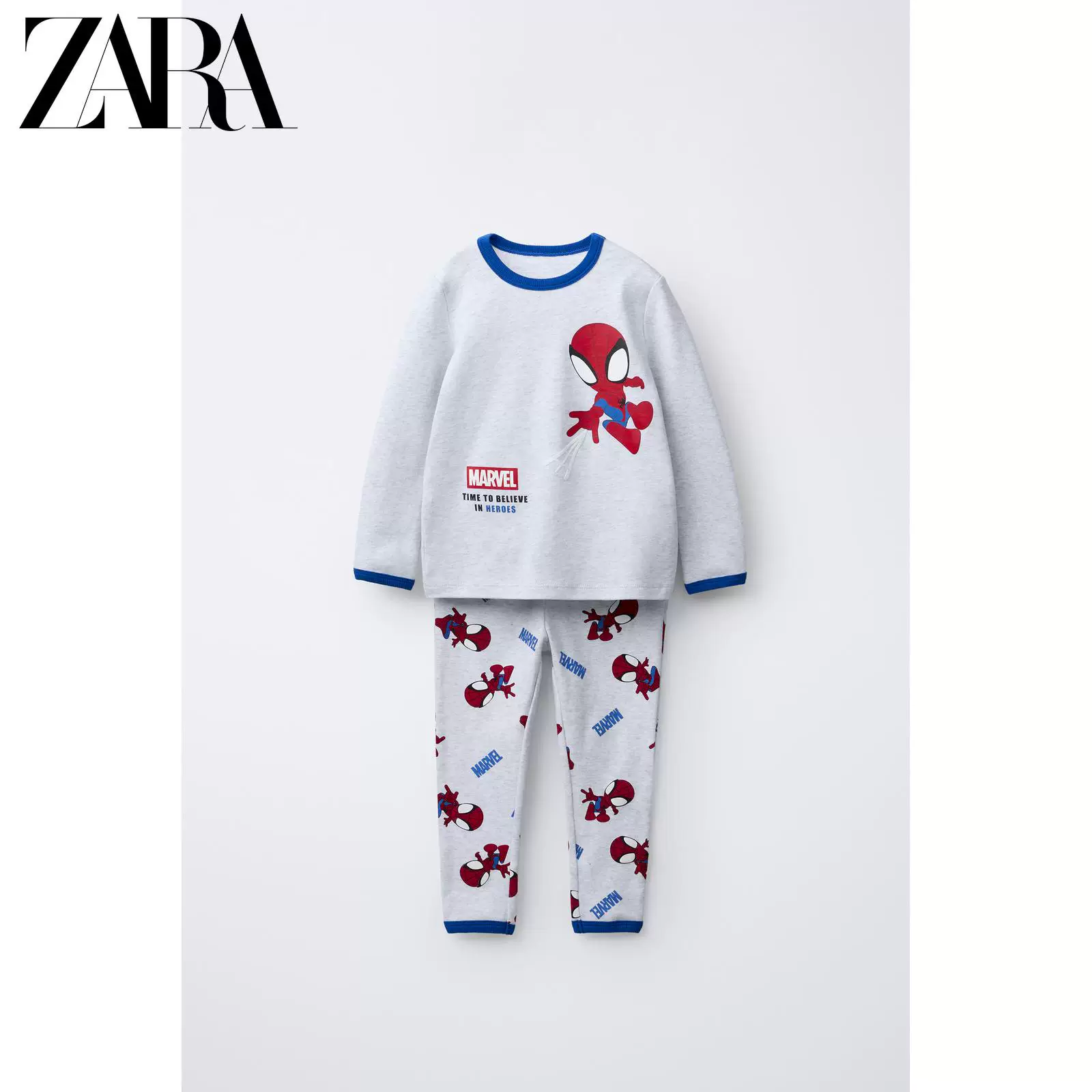 ZARA 2025 зимний новый товар, набор пижамы-футболки для мальчика-без пальто Marvel Spider-Man, 8501533 803