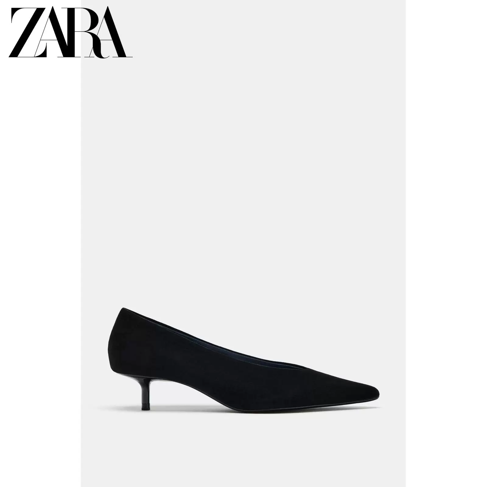 ZARA 2025 зима новые продукты женские туфли черный замша кошачья пятка носок мюли 1240710 800