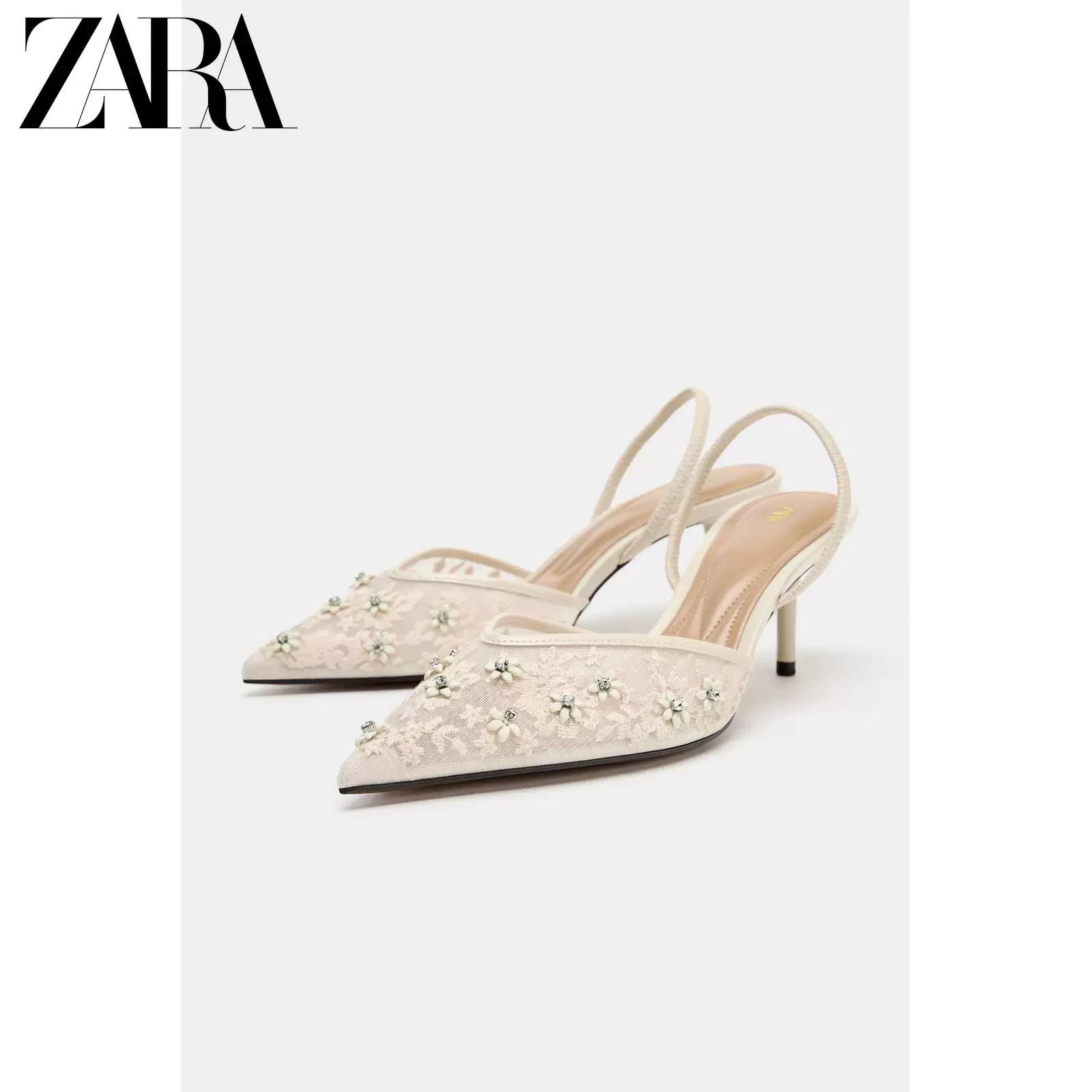 ZARA 2026 весна-лето, новые поступления, женская обувь, бисерная вышивка, украшенная сетчатая синг-бэг, высокие каблуки 2832710 001