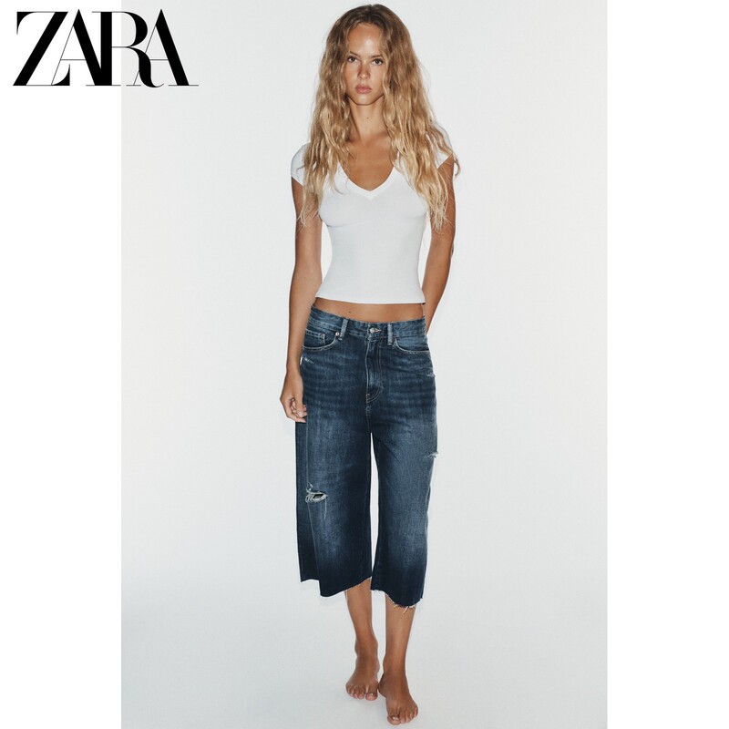 Zara26 Early Autumn New Product Trf Women's Mid-Waist Loose Ripped Denim Casual Shorts 5575200 401