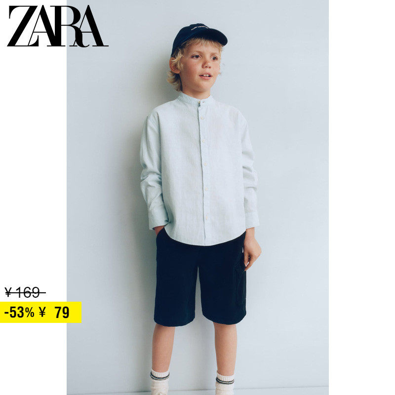ZARA Discount Season Boy Clothing Boy Linen Blend Long Sleeve Shirt 5644907403-Taobao