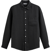 ZARA24 new summer product mens black thin loose pure linen long-sleeved shirt 1063414 800