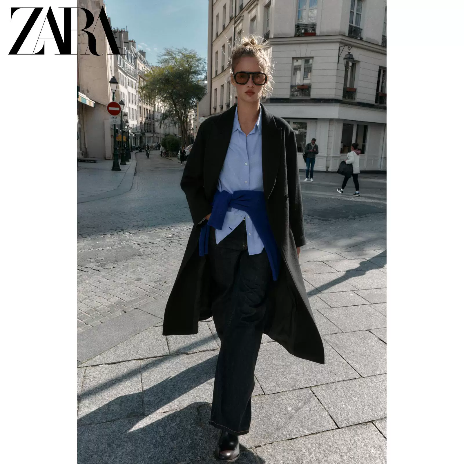 ZARA 2025 осень Новое поступление Женское длинное шерстяное пальто куртка с поясом 8471107 800