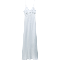 ZARA24夏季新品 TRF 女装 白色缎面荷叶边迷笛连衣裙 3072378250