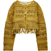 ZARA 2024 new autumn products womens tassel short hollow cotton long-sleeved knitted cardigan 2142120