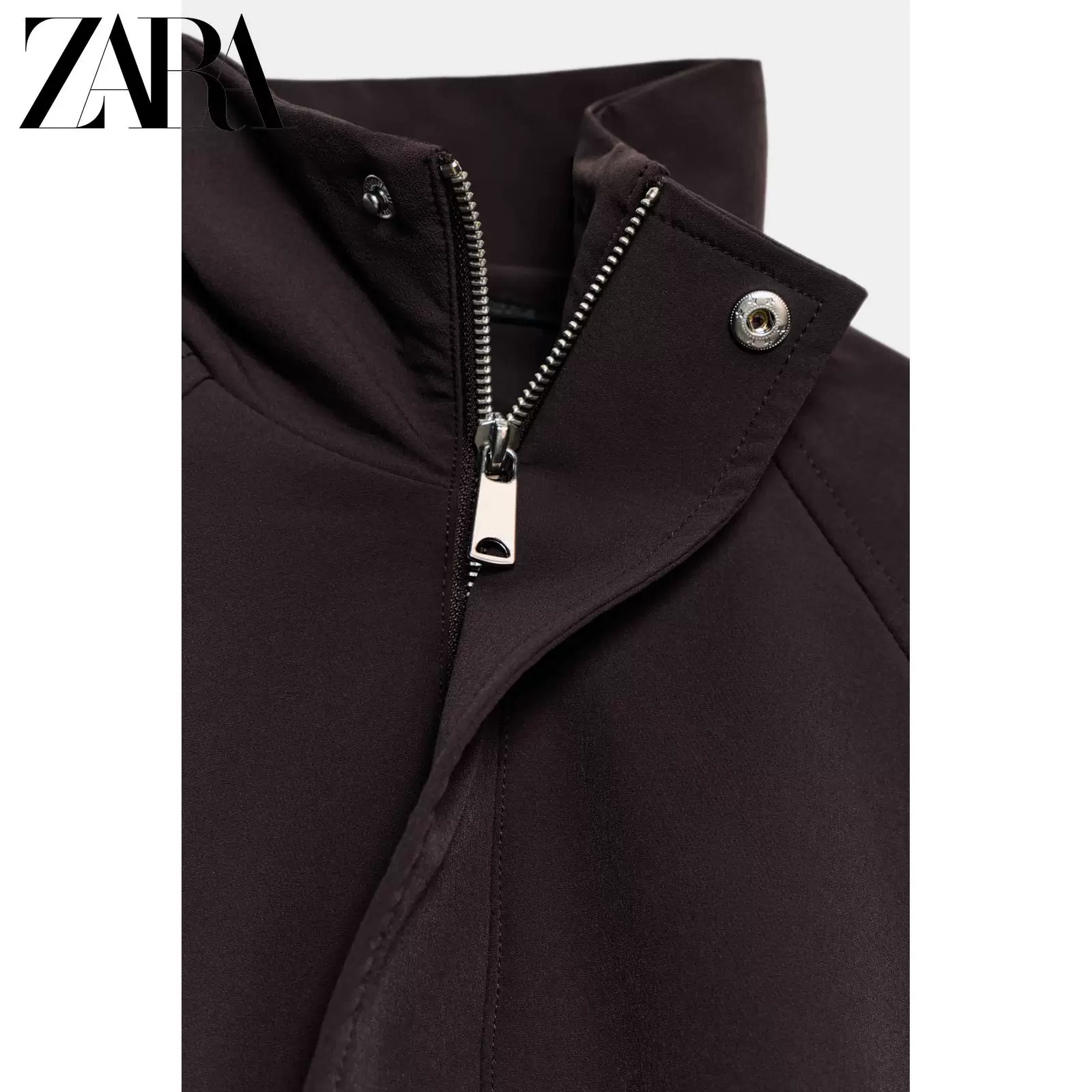Новый поступления ZARA для весны и лета 26 Женская куртка-бомбер с высоким воротником на молнии свободного кроя 4813305 717
