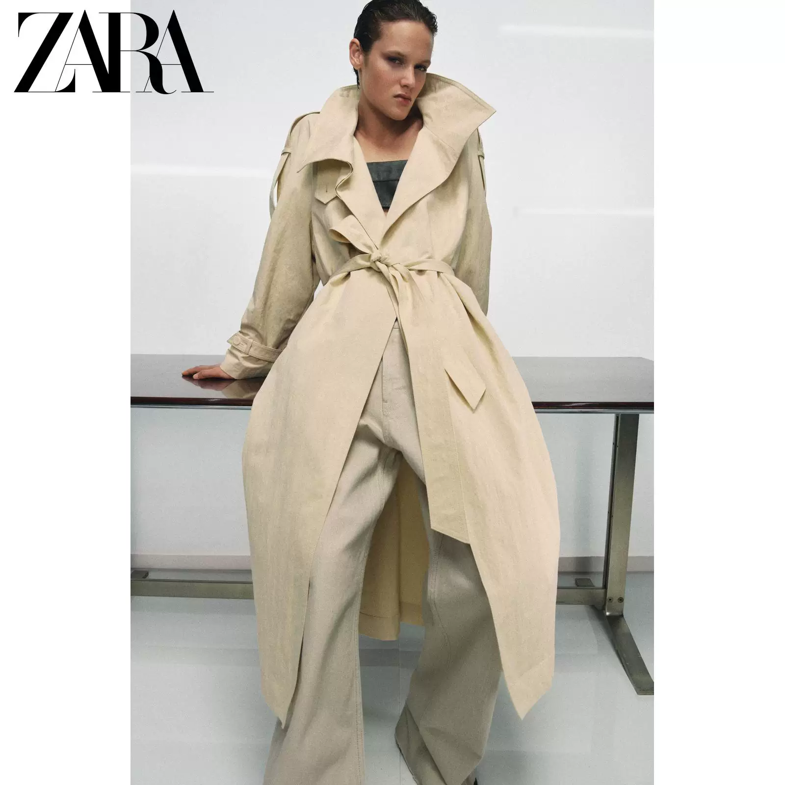 ZARA 2026 Spring and Summer New Products Women's ZW Series Long Sleeve High Collar Tie Strap Windbreaker 0518051 725