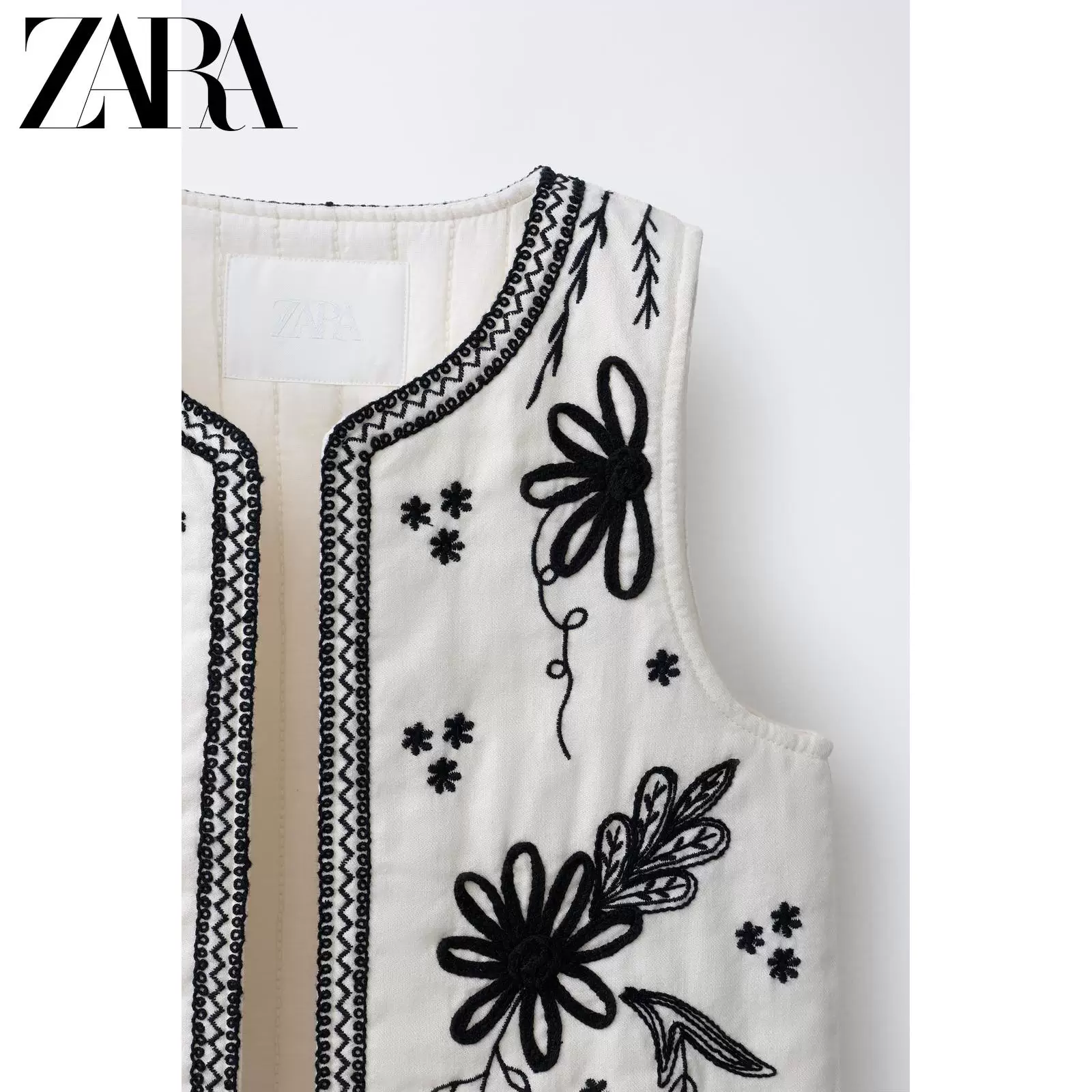Летний жилет ZARA с круглым вырезом без рукавов, детская одежда, с вышивкой