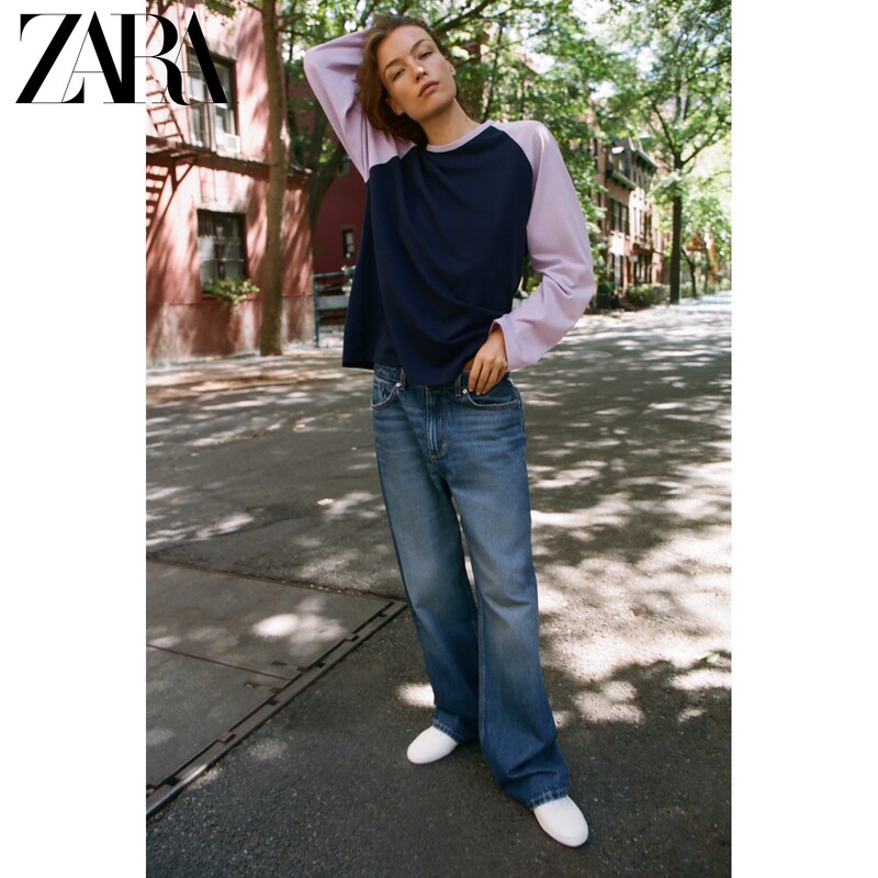 Zara2026 Early Autumn New Product Women's Long-Sleeved Round-Neck Cotton Patchwork Raglan Sleeve T-Shirt 0858728 Zara2026 Early Autumn New Product Women's Long-Sleeved Round-Neck Cotton Patchwork Raglan Sleeve T-Shirt 0858728