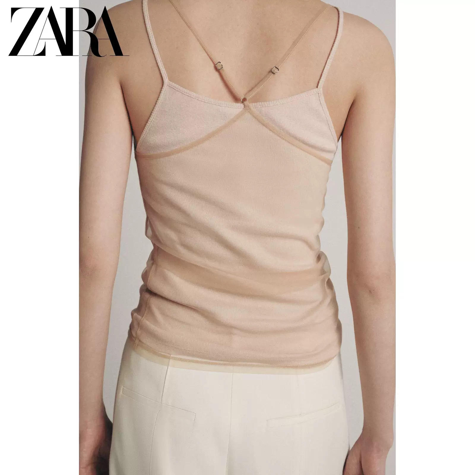 ZARA 2026 год весна-лето новые поступления женская майка-укороченная двойной слой тюля с круглым вырезом пояса Slim Fit топ 5644317 942