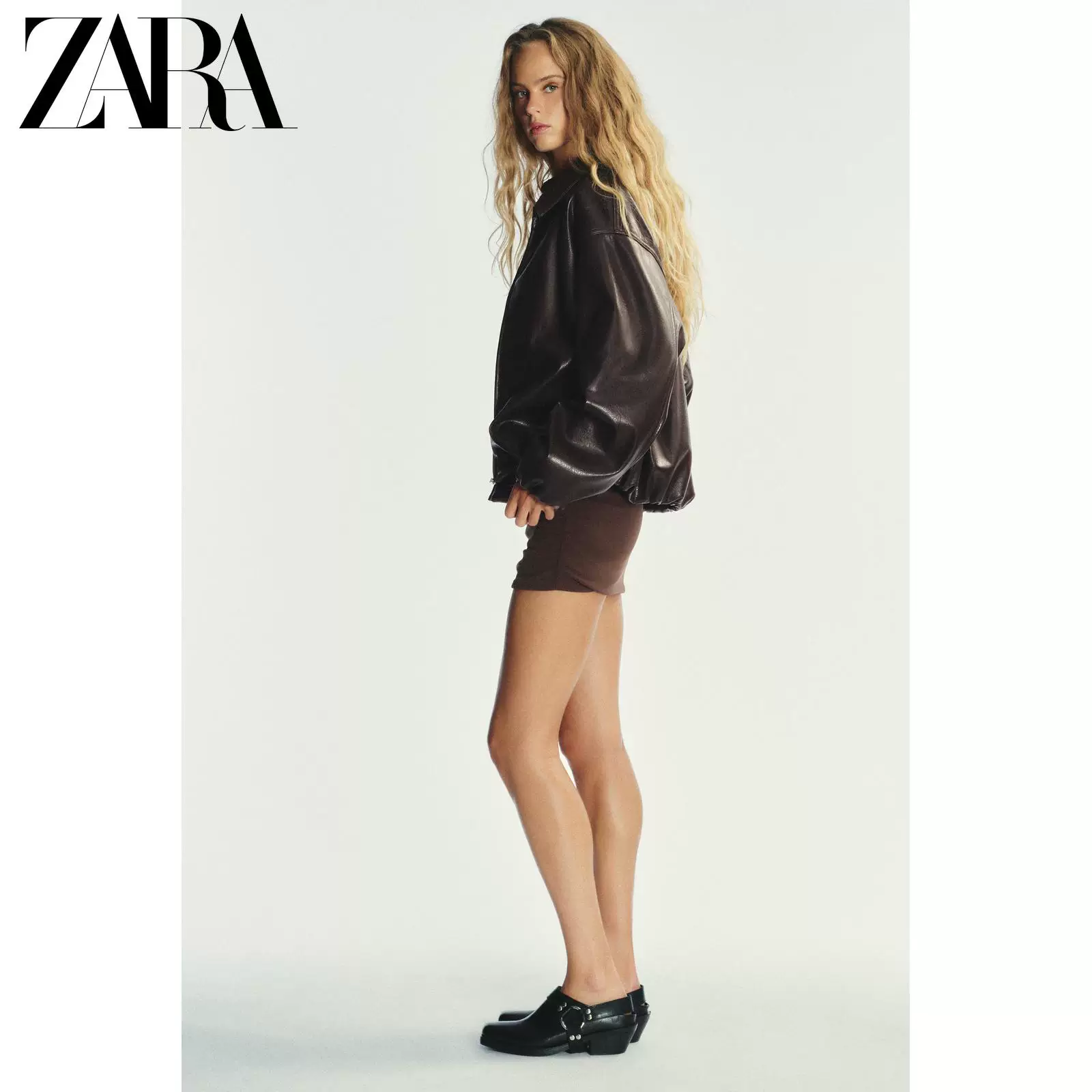 Куртка-пилот с лацканами ZARA TRF женская, экокожа (PU), бомбер, осень 2025