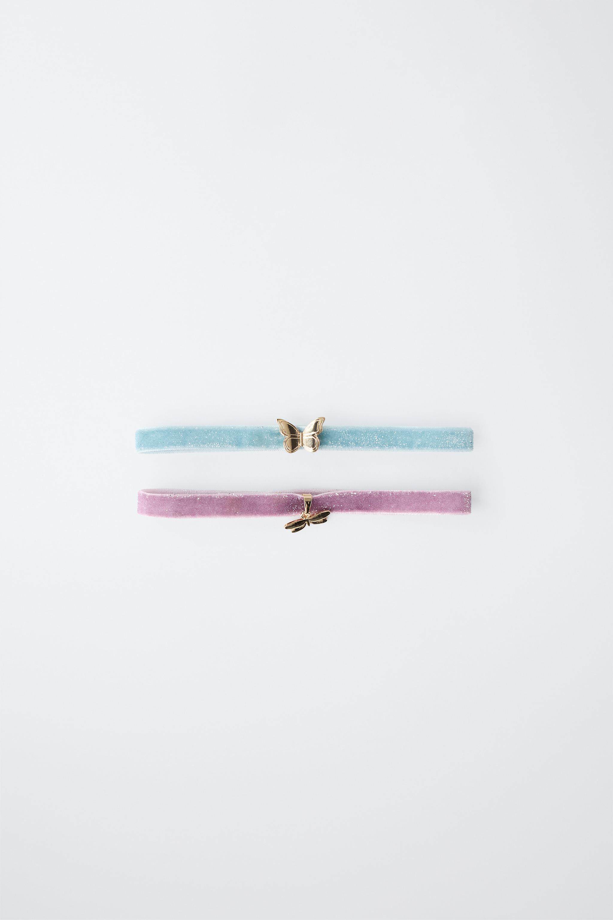 Ожерелье zara2026春夏新品 童装 两条套装蝴蝶天鹅绒百搭项圈 0441646 303