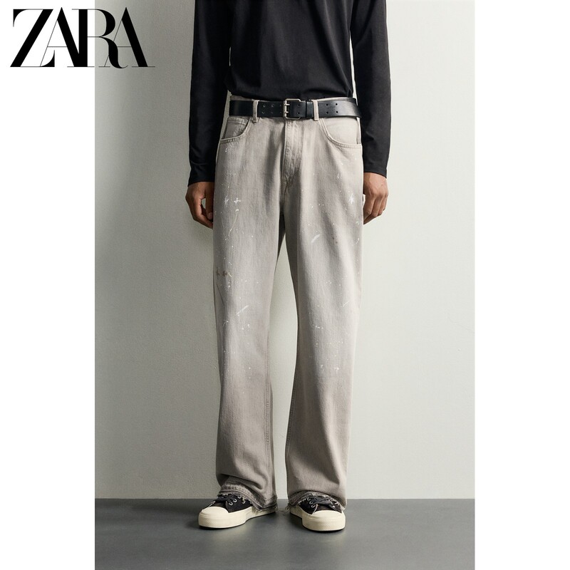 Zara2026 Autumn New Collection Men's Loose Splash Print Cotton Washed Jeans 0840577 802