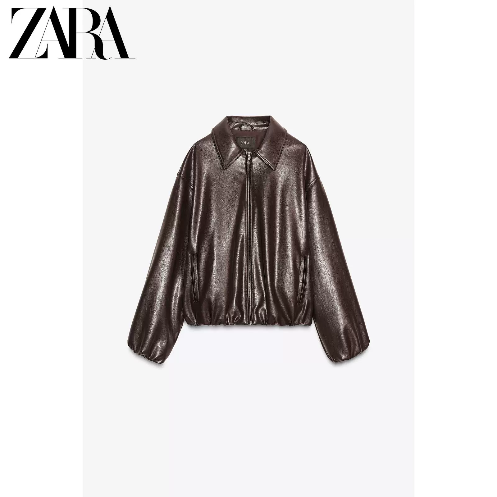 Куртка-пилот с лацканами ZARA TRF женская, экокожа (PU), бомбер, осень 2025