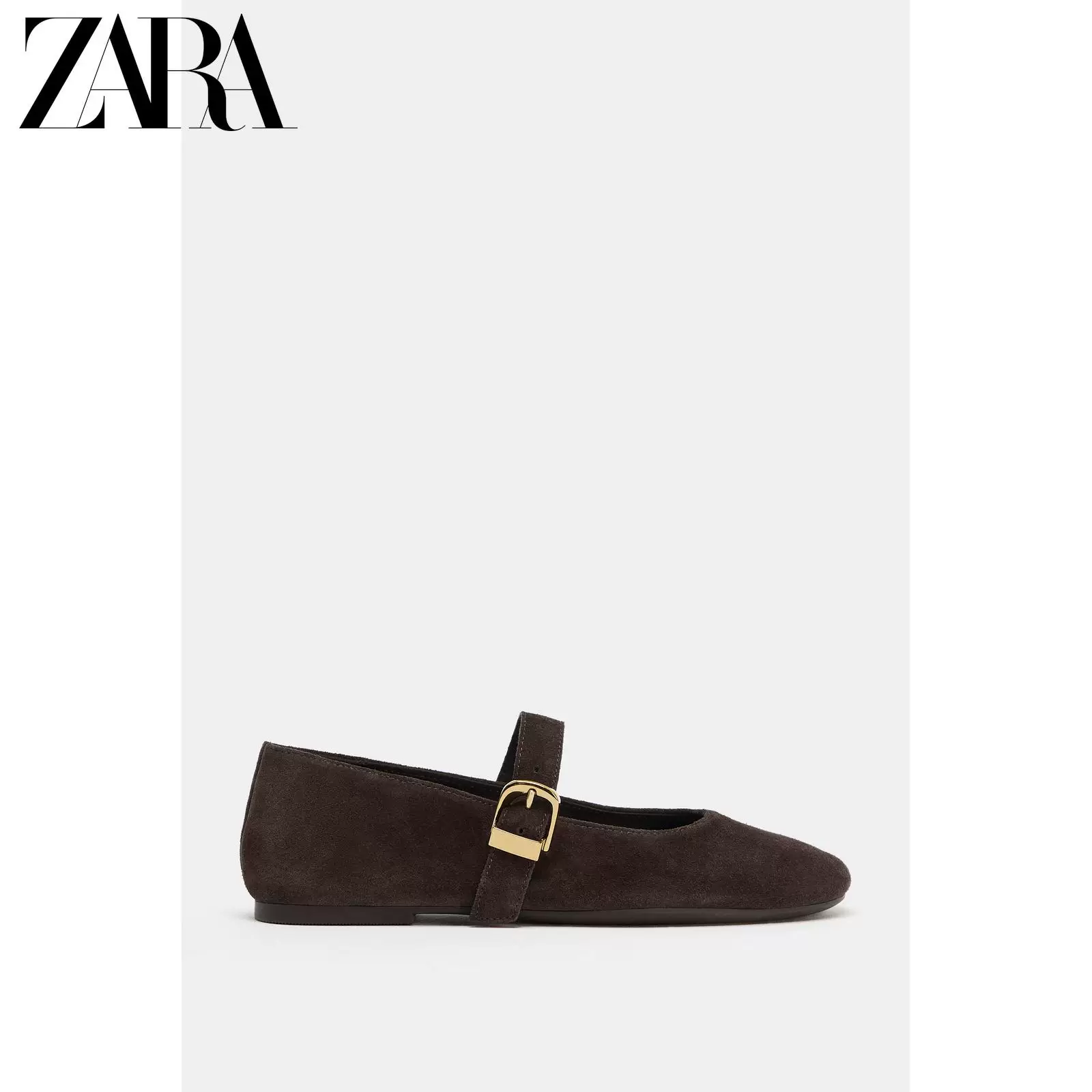 ZARA 2026 весна-лето Новые товары Женские обувь Замша пряжка плоская подошва Балетные туфли с круглым носком 3525710 700
