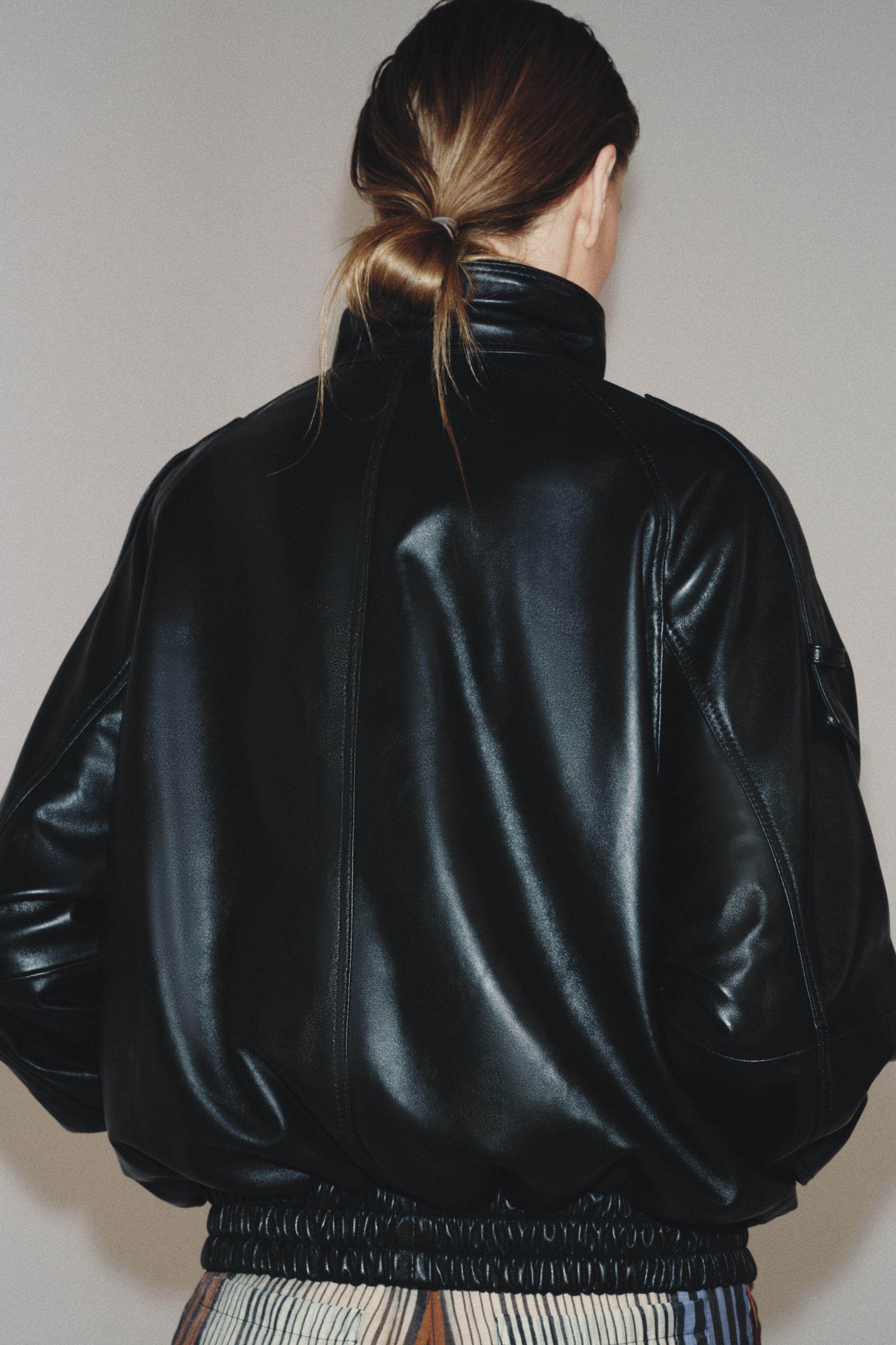 Кожаная куртка zara2026春夏新品 女装 zw 系列长袖高领纯皮革外套 5479241 800