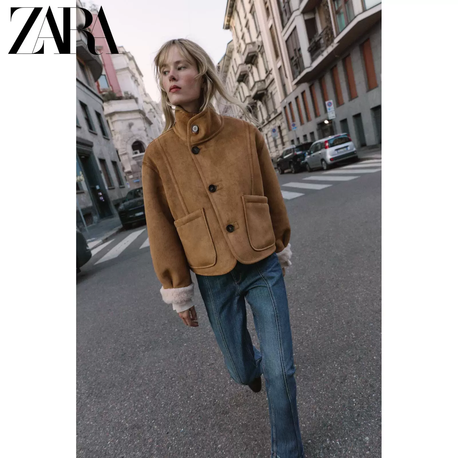 ZARA 2025 осень новое прибытие Женский стойкий воротник длинный рукав переворачиваемый куртка 6318254 704