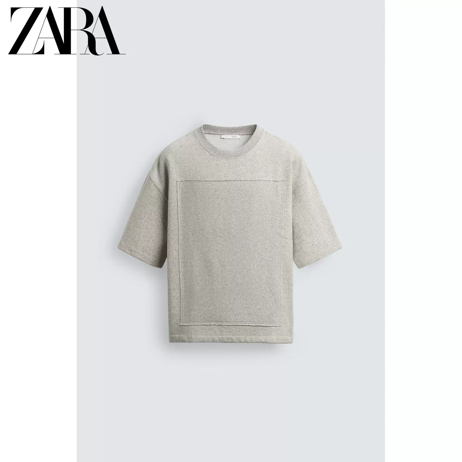 ZARA 2026 год весна-лето новые поступления мужской свободный свитшот с нашивками круглый вырез короткий рукав хлопок 5644465 803