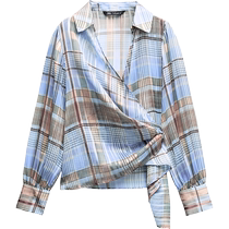 ZARA24 spring new pint woman dress metal wire plaid printed shirt 2343117044