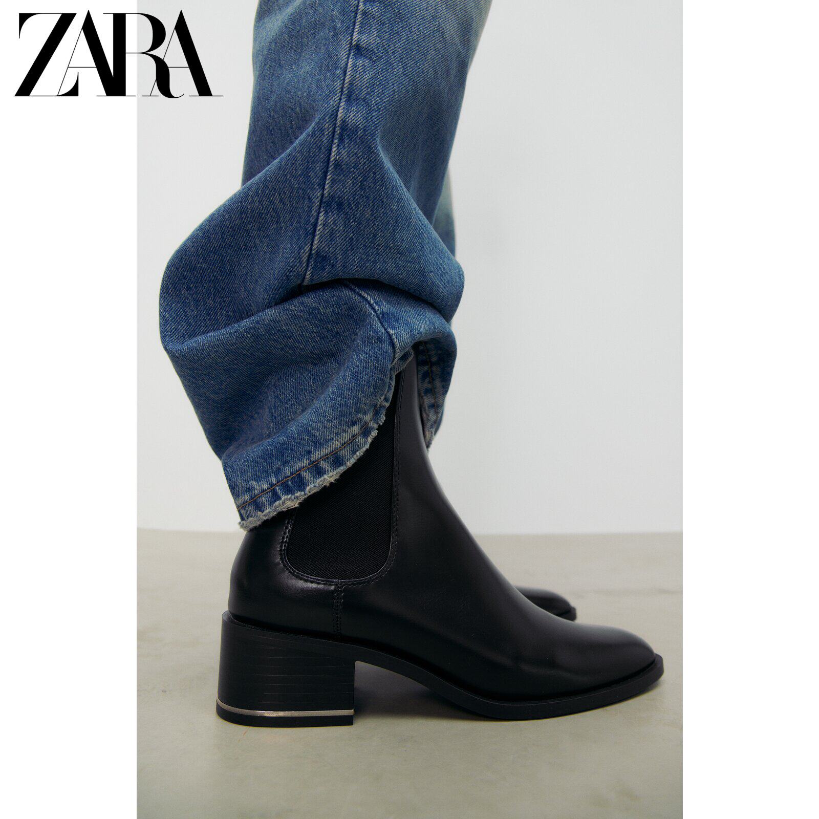 ZARA early spring new products women's shoes black flat bottom Inron Chelsea boots 2182810040