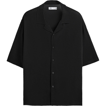ZARA 2024 autumn new product mens loose black lapel comfortable short-sleeved shirt 5684121 800