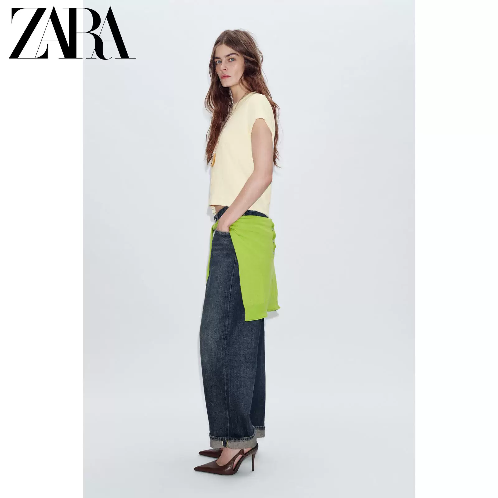 ZARA 2026 Spring and Summer New Products Women's Shoes Metal Buckle Sling Leather Pointed High Heels 2236710 022