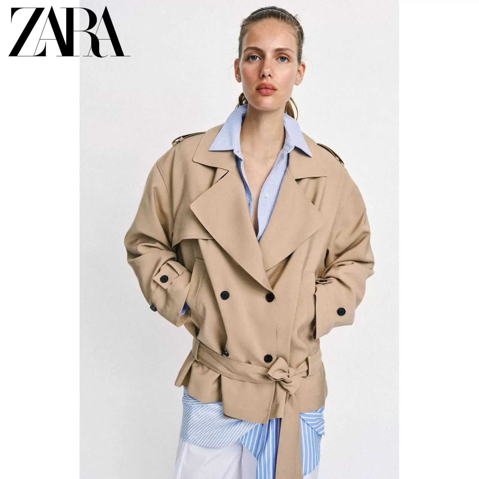ZARA 2026 весна-лето Новинки женская длинная рукавов плащ переменной пояса куртка 2576530 743