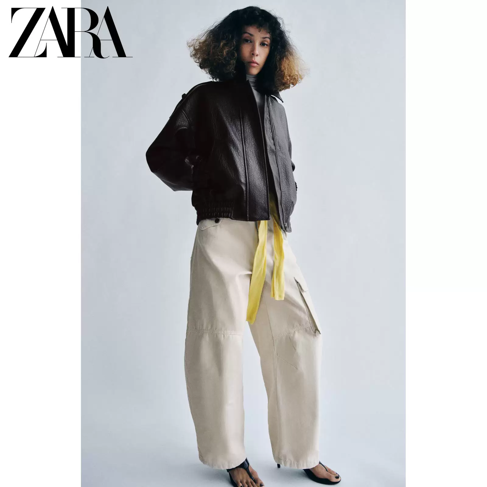 Бомбер (ZARA) серия ZW женский эффект кожи, покрытие PU, весна/лето
