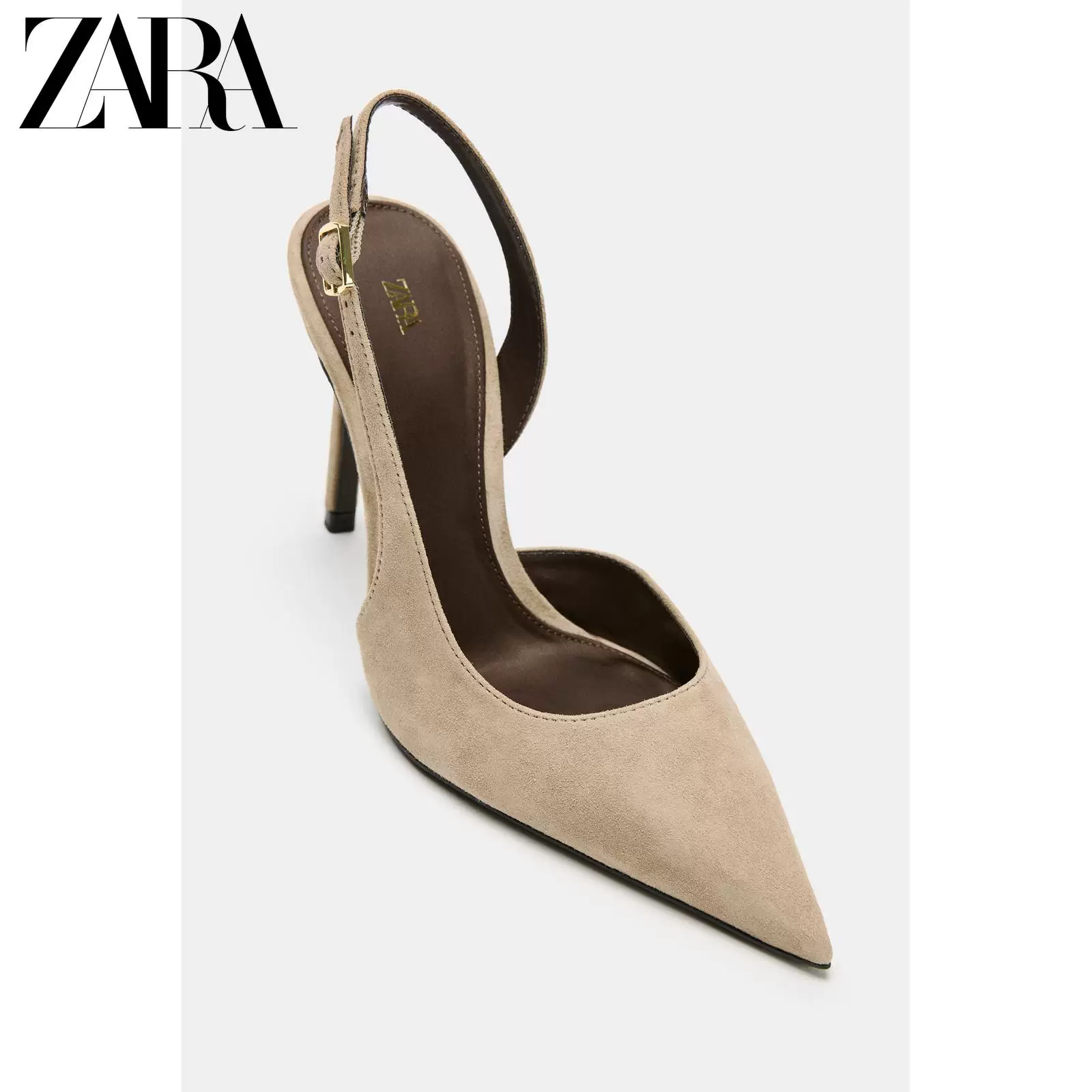 ZARA 2026 весна-лето новые товары женские туфли асимметричный замшевый туфли на пуговицу? нет slingback high heels с ремешком задние.