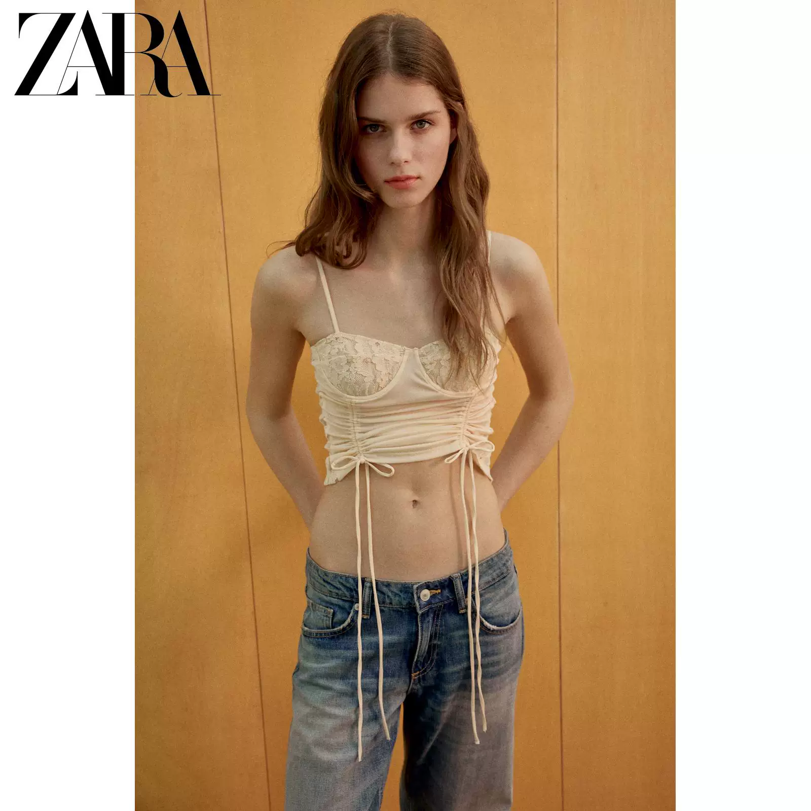 Специальное предложение ZARA для женщин, блуза-майка с ажурным воротником и вставками, тел./вырез 5039374 712