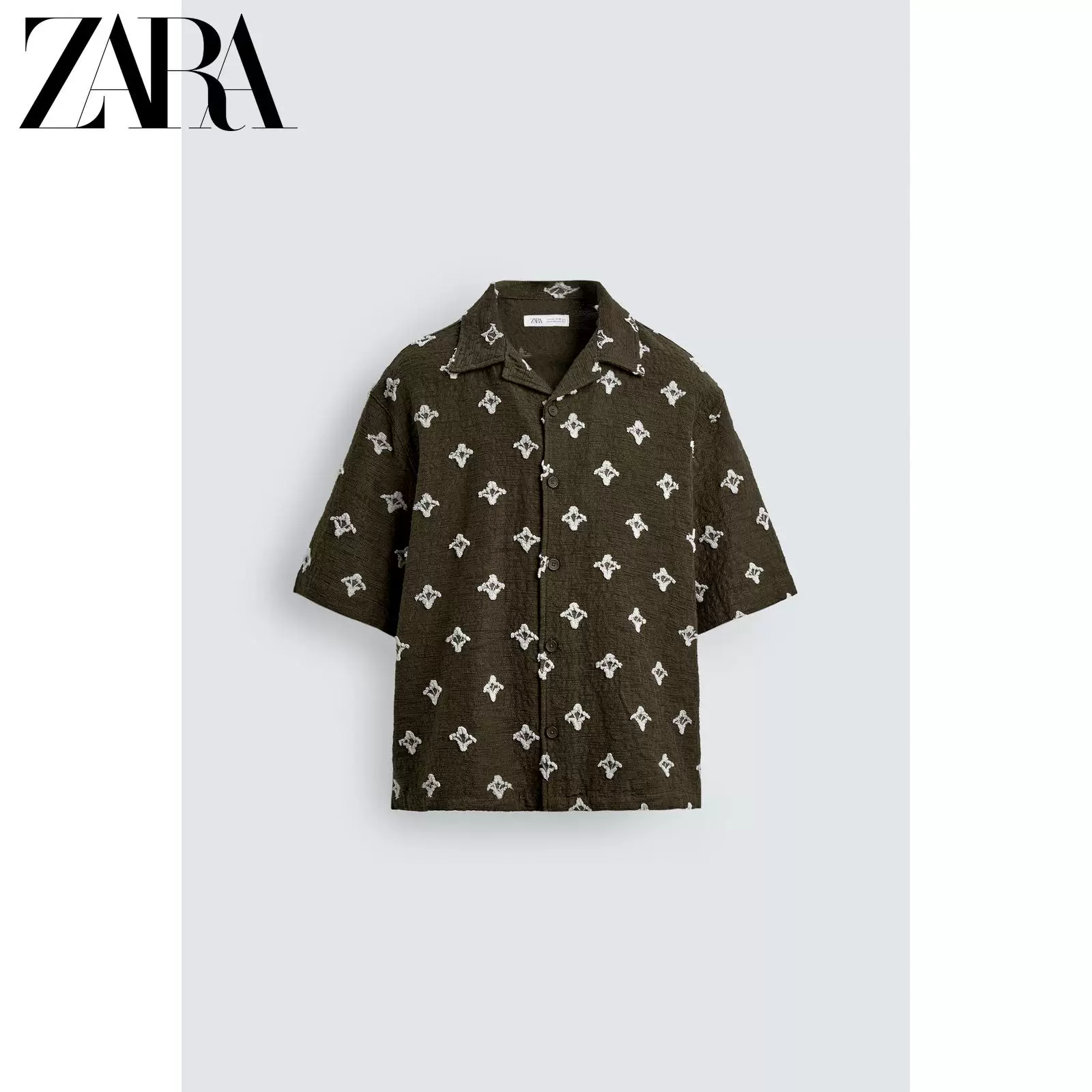 ZARA 2026 весна-лето новые мужские свободные рубашки с повсеместным принтом крестовидный рисунок короткий рукав 2878378 507