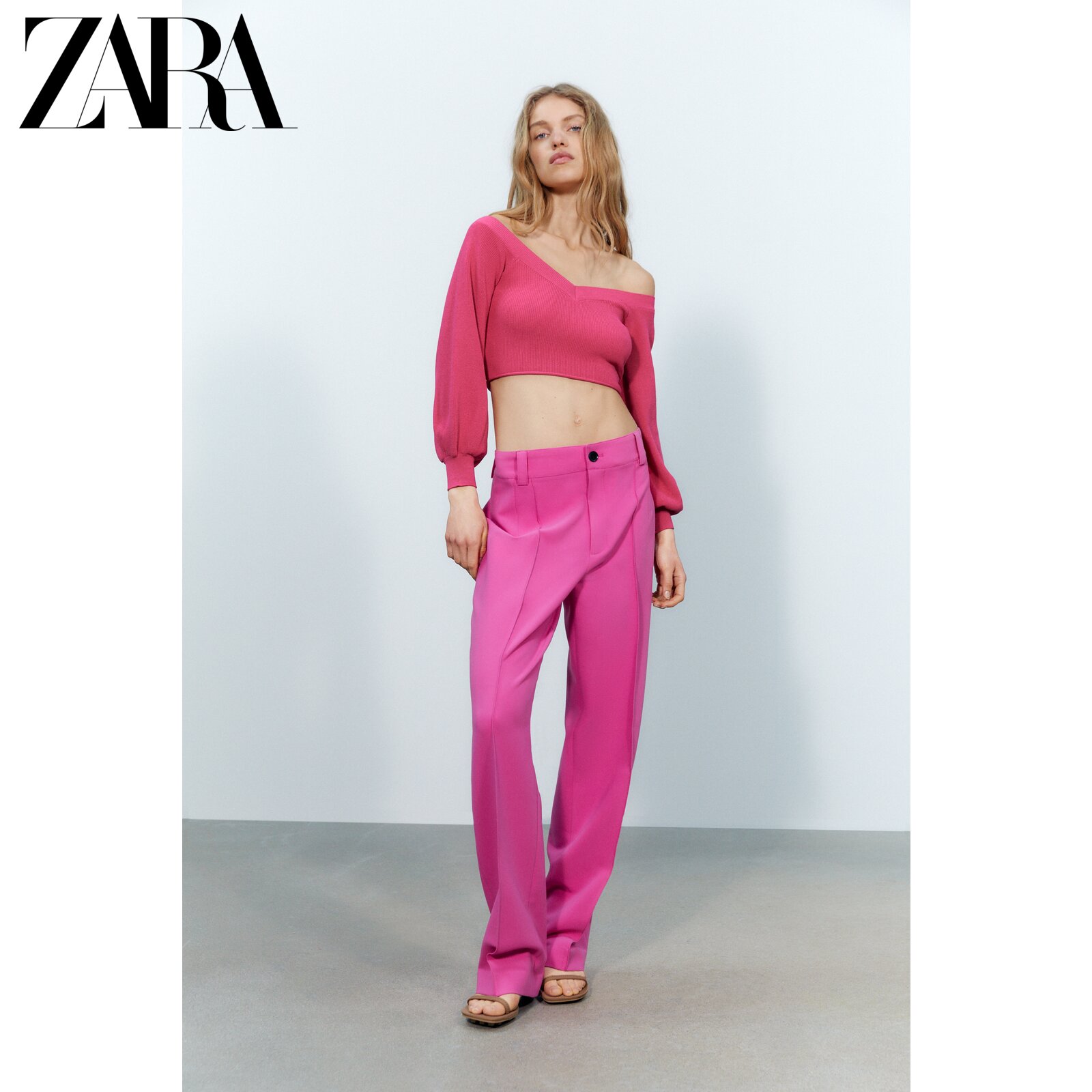 ZARA new women's dress fluffy long sleeve V collar knit short blouse 2488222630