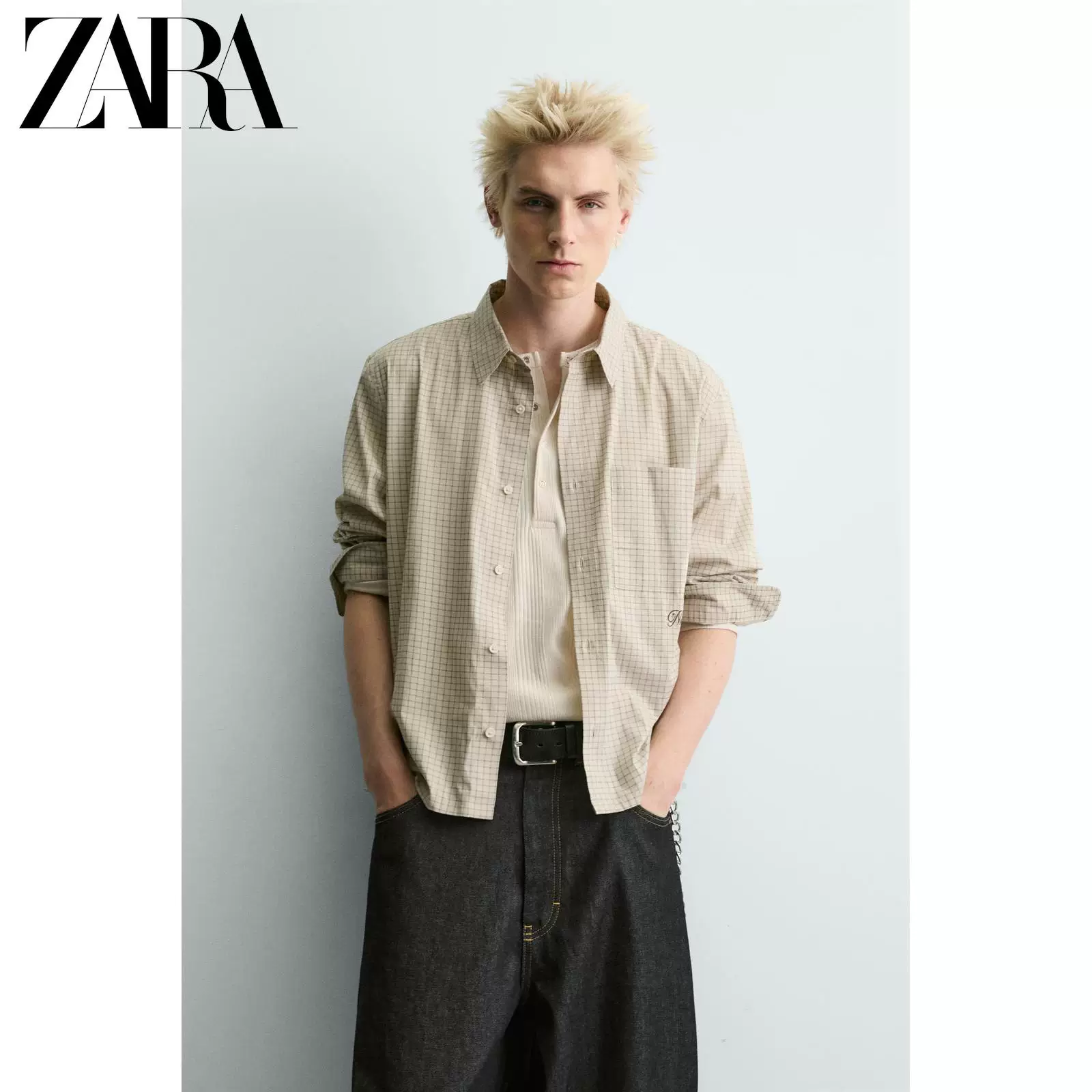 ZARA 2026 Spring and Summer New Arrivals Men's Loose Cupid Print Embroidered Plaid Shirt 1195401 712