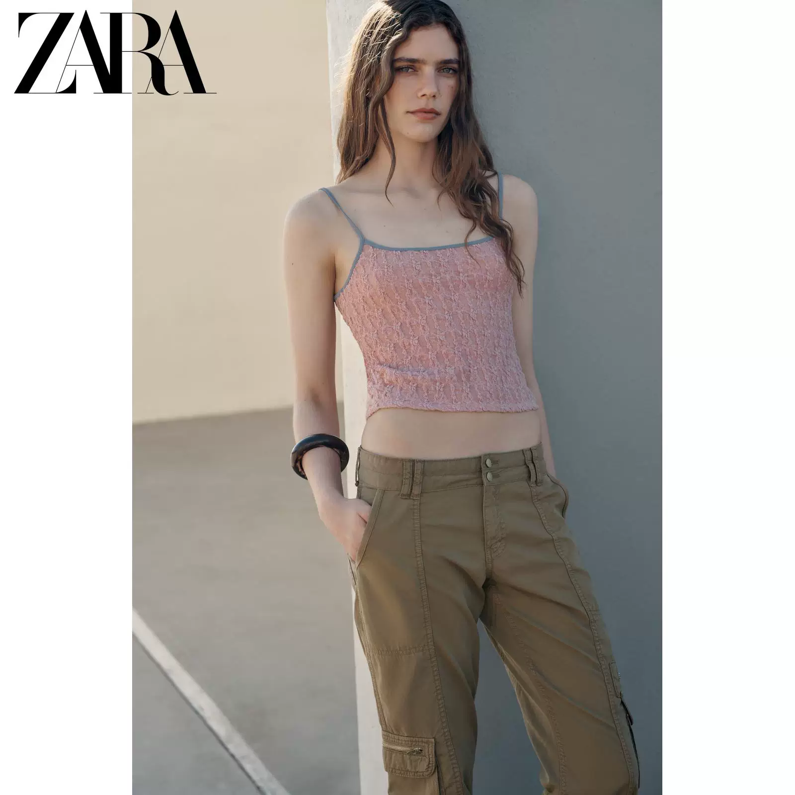 ZARA весна-лето 2026 Новинки Женщина круглый вырез контрастная отделка кружевной топ-майка 5584394 621