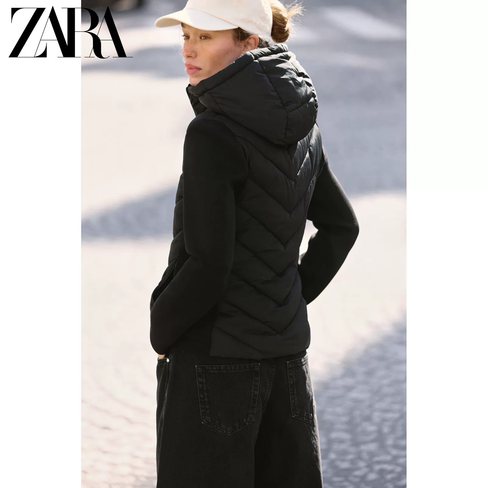 ZARA Летняя куртка с длинным рукавом и капюшоном, пуховик, Slim fit