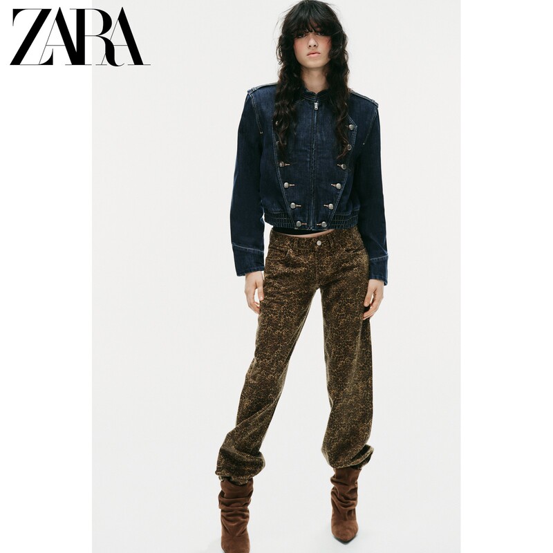 Zara2026 Autumn New Products Trf Women's Leopard Print Low-Waist Wide-Leg Jeans 5575210 051