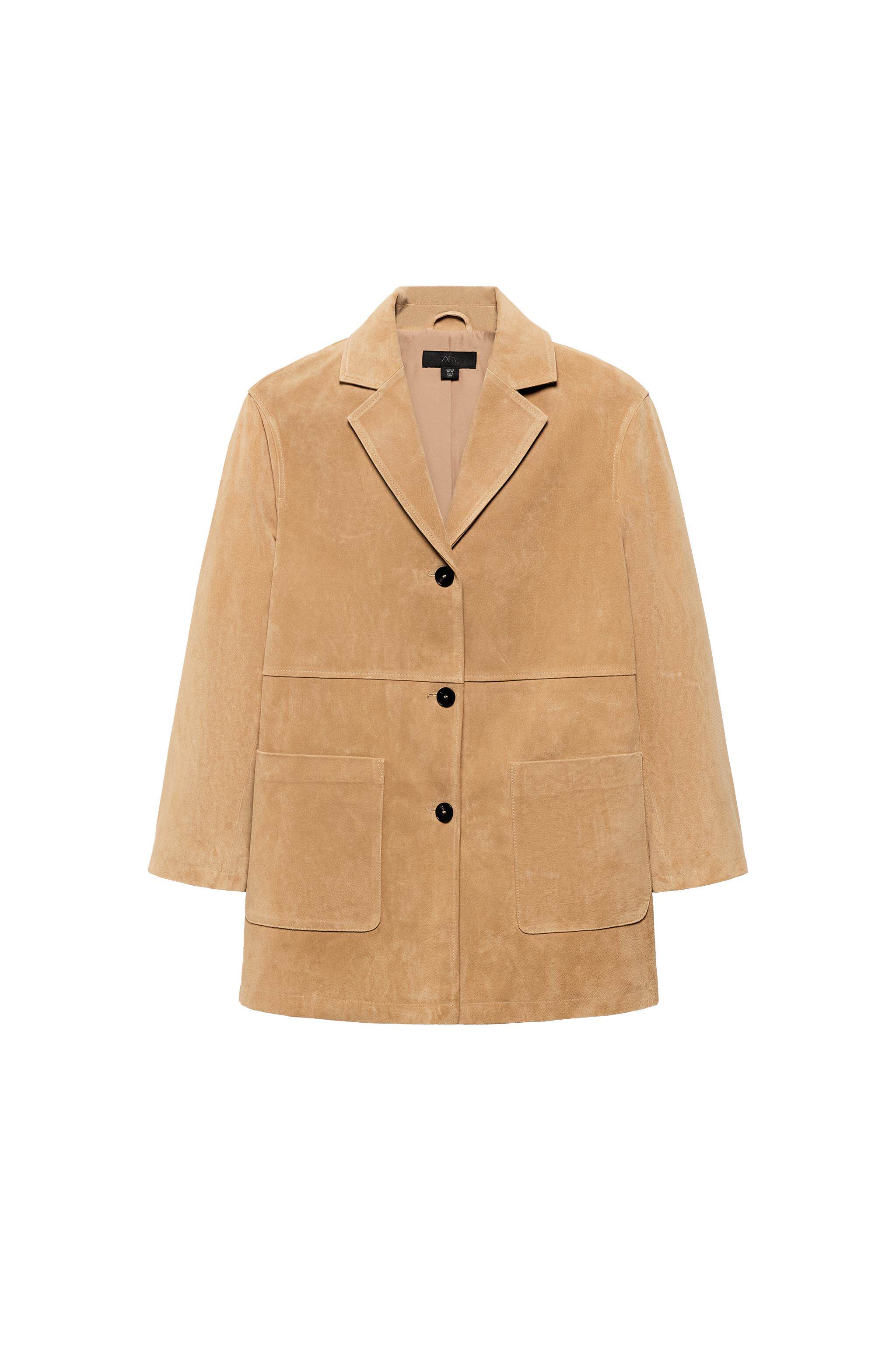 Кожаная куртка zara2026春夏新品 女装 长袖翻领纯绒面质感皮革外套 3046030 704