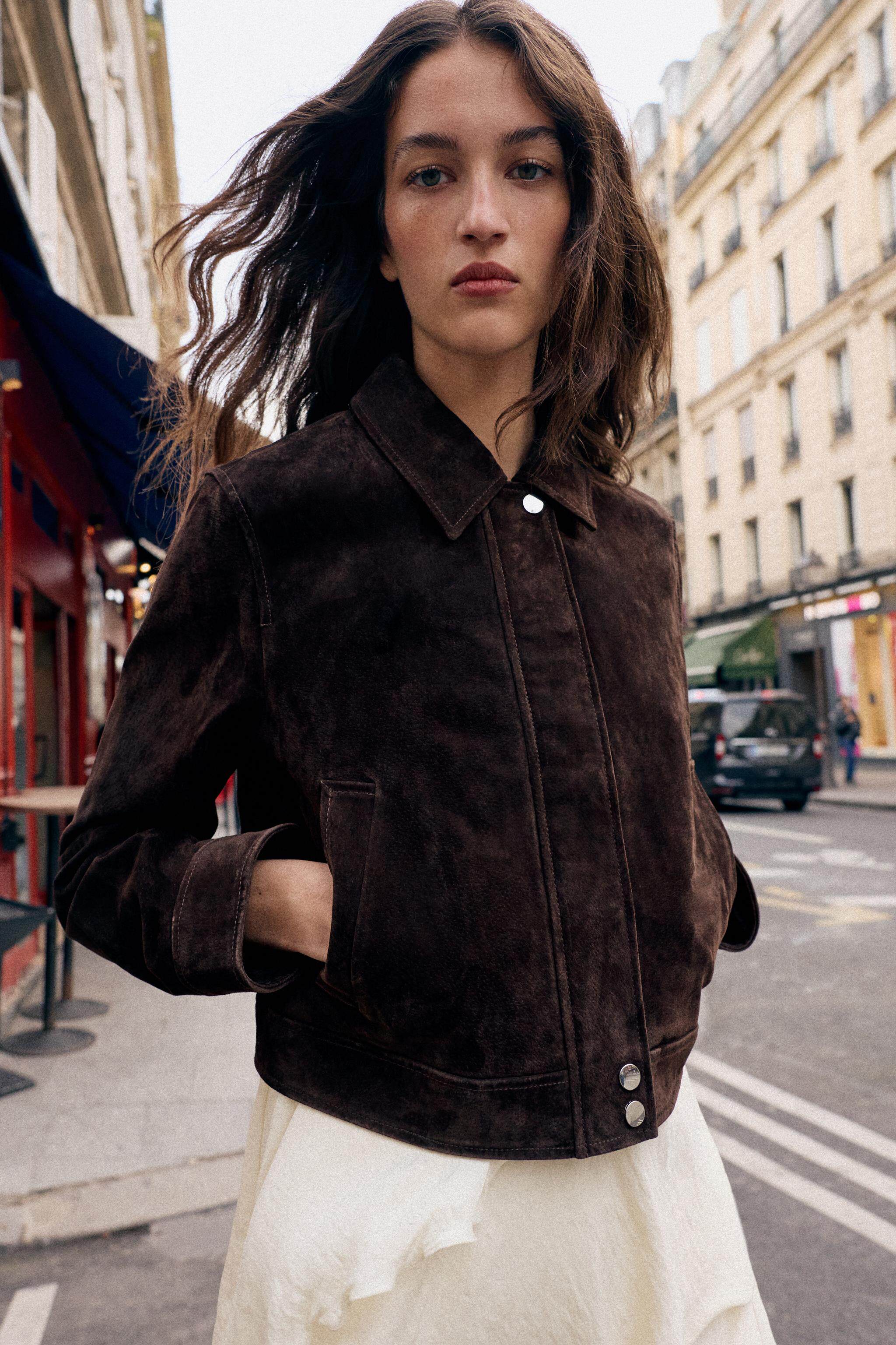 Кожаная куртка zara2026春夏新品 女装 长袖翻领100%反绒皮夹克外套 8073060 716