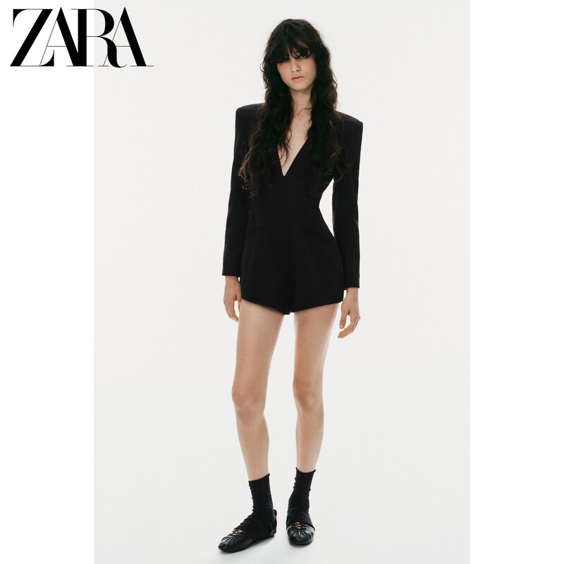 Zara2026 New Autumn Products Trf Women's Long-Sleeved V-Neck Padded Shoulder Short Jumpsuit 4772246 800 Zara2026 New Autumn Products Trf Women's Long-Sleeved V-Neck Padded Shoulder Short Jumpsuit 4772246 800