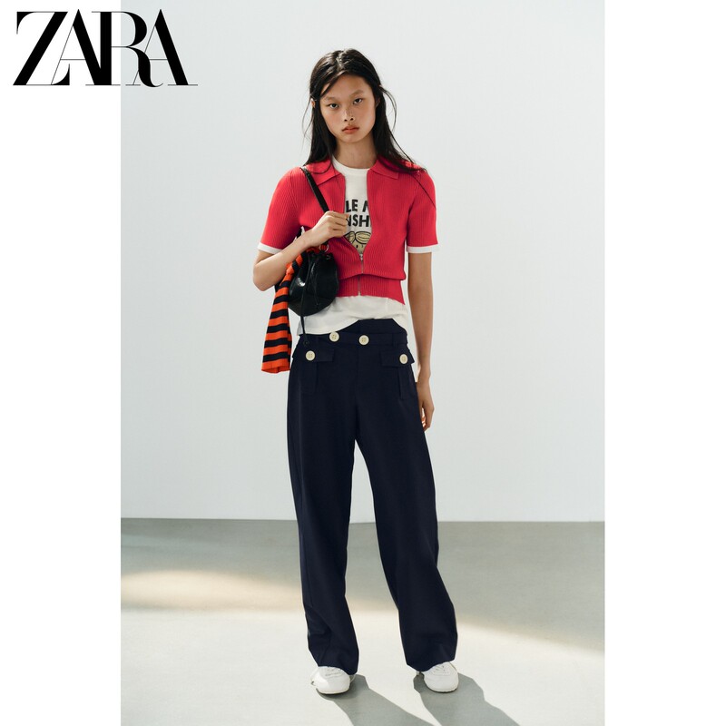 Zara2026 Early Autumn New Products Women's Short-Sleeved Polo Shirt Collar Ribbed Knitted Top 3471034 094