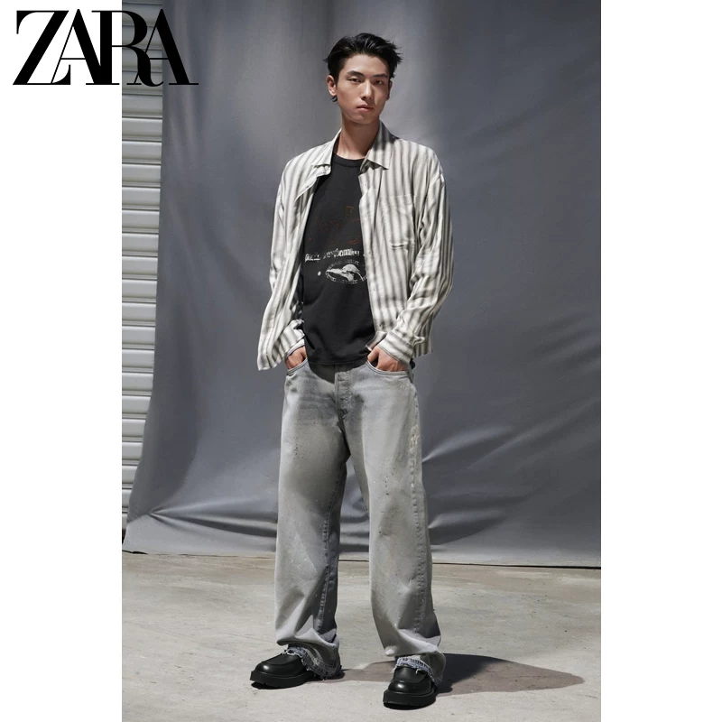 Рубашка мужская хлопок вискоза в полоску с карманом и отделкой по кромке, SALE ZARA, 5921481 802
